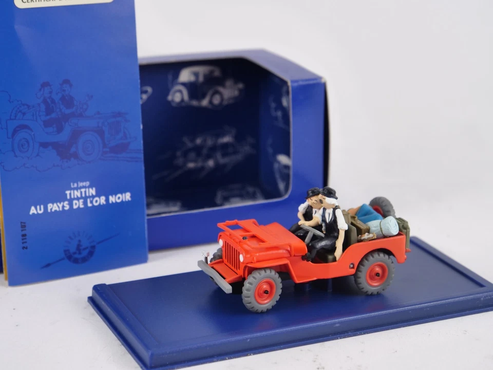 IN Auto Tintin 1/43 La Jeep Rosso - Willys MB+CJ2a - Immagine 1 di 4