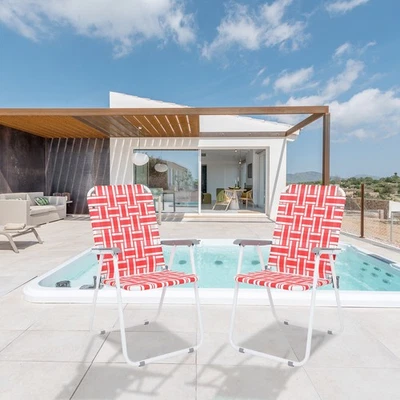 2 x Webbed Lightweight Dinning Chair, Portable Beach Chair for Outside, Poolside - Image 1 of 4