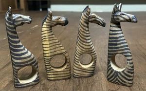 EUC! (4) Vintage Besmo Kenya Hand Carved Wood Zebras Napkin Rings Holders Set - Picture 1 of 5
