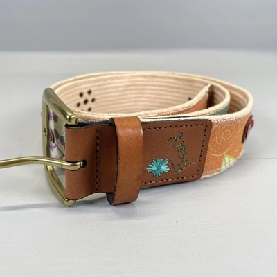 Cinto fóssil feminino multicolorido floral lona couro fivela boho cravejado - Imagem 1 de 4