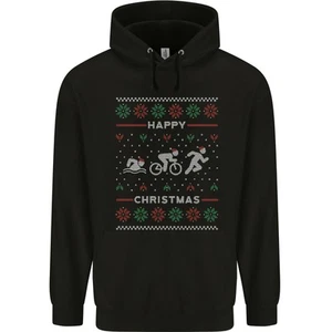 Navidad Triatlón Divertido Gimnasio Ejercicio Hombre 80% Algodón con Capucha - Imagen 1 de 29
