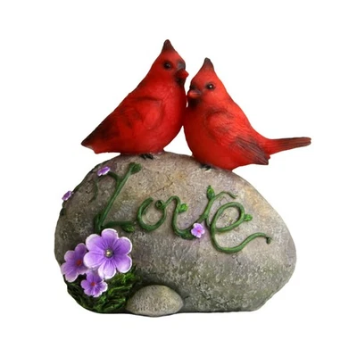 Escultura de Jardín, Estatua Solar de Jardín de Cardenales Rojos con Roca de Amor, Luz LED... Foto 1 de 3