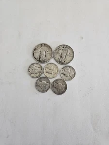 1,00 Gesicht - 90 % Silbermünzen. 5 Quecksilber's und 2 stehende Freiheitsquartiere - Bild 1 von 2