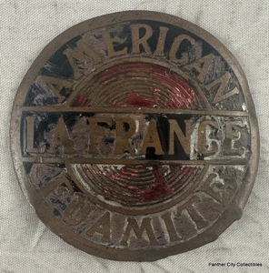 Antique Foamite American LaFrance Metal Enamel Fire Truck Plate Emblem - Picture 1 of 3