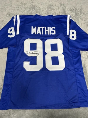 Camiseta deportiva azul personalizada firmada por Robert Mathis de los Indianapolis Colts certificado de autenticidad JSA Foto 1 de 4