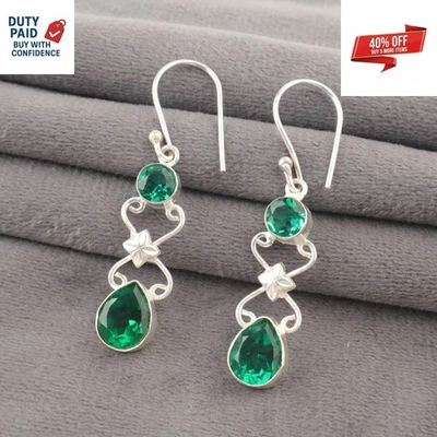 Black Friday Sale Genuine Green Emerald 925 Silver Drop Dainty Delicate Earrings - Image 1 of 4