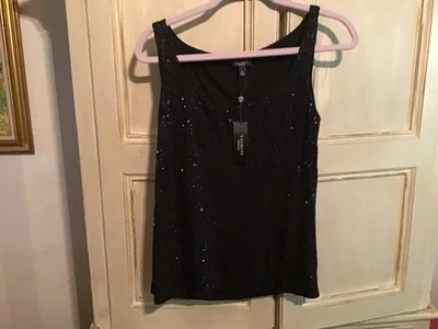 Talbots Black Sequined Lined Tank Top M NWT - Image 1 of 4