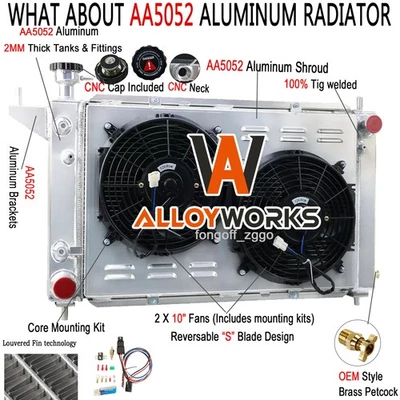 For 1994-1996 1995 Ford Mustang V6 V8 3.8L 5.0L AT MT 4 Row Radiator+Shroud Fan - Image 1 of 4