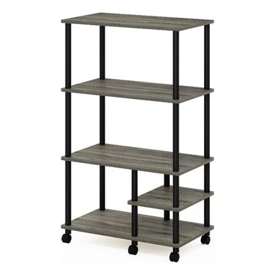 Furinno Turn-N-Tube 4-Tier Toolless Kitchen Shelf Cart in French Oak Grey/Black - Image 1 of 4