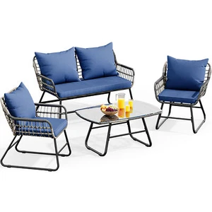 4PC Patio Furniture Wicker Outdoor Bistro Set All-Weather Rattan Loveseat Chairs - Picture 1 of 9
