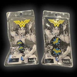 2x WONDER WOMAN Body Jewelry Ear Plugs Flesh Tunnel Stretcher 2G  &  1/2” NEW - Picture 1 of 5