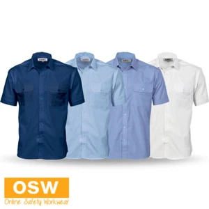 Polyester Cotton Short Sleeve Work Shirt Wash-N-Wear Twin Flap Pocket 3211 - Picture 1 of 6