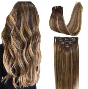 GOO GOO Clip-In Hair Extensions Ombré Women Soft & Natural Handmade Real Human A - Picture 1 of 8