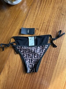 New w tag FENDI Bikini Bottom Sz Medium Logo Brown Black - Picture 1 of 4