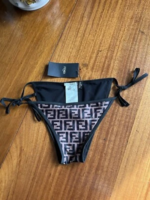 Nuevo fondo de bikini FENDI con etiqueta talla mediana logotipo marrón negro Foto 1 de 4