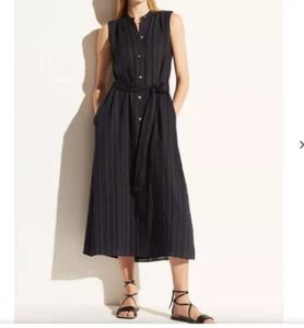 VINCE Womens Size S Button Up Midi Shirt Dress Striped Belted Casual Office Work - Picture 1 of 12