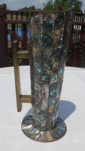 Vintage Mexico Taxco Alpaca Silver Mid-Century Abalone Shell Inlay Pitcher Vase - Picture 1 of 6