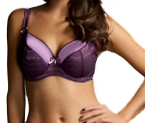 Fauve Coco Mulberry Bra 30F Underwired Balcony Pink Purple No Padding Satin Lace - Picture 1 of 1