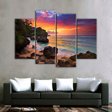 Beach Seascape Evening Sunset Painting 4 Piece Canvas Print Wall Poster Art