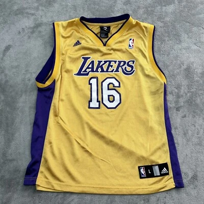 Camiseta Adidas Jóvenes Niños Grande 14-16 Los Angeles Lakers Púrpura Dorado Pau Gasol Foto 1 de 4