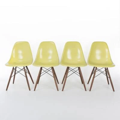Ensemble (4) chaises coquillage latéral vintage originales Herman Miller Eames DSW jaune citron - Photo 1/4