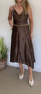 Lisa Ho Khaki Sleeveless Wrap Midi Dress Size 8