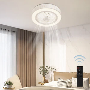 25" Modern Ceiling Fan with Dimmable Light Remote Control Flush Mount Lamp Light - Picture 1 of 17