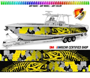 Calcomanía de vinilo envolvente de vinilo amarillo lubina de camuflaje pez pontón embarcación - Imagen 1 de 5