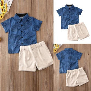 Toddler Baby Boys Short Sleeve Button Print Tops Shorts Outfit Summer Clothes - Picture 1 of 7