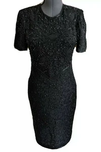 Lawrence Kazar Black Beaded Dress Sheath Party Cocktail EUC Vintage Small - Bild 1 von 12