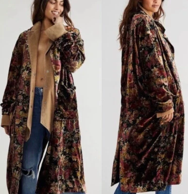 Free People Nuevo Con Etiquetas Talla XS Plumero Floral Terciopelo Negro Rosa Combo Chaqueta Nueva Foto 1 de 4