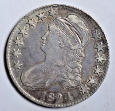 1824/4 CAPPED BUST HALF DOLLAR ~ O-110 OVERDATE ~ NICE XF! - Image 1 of 2