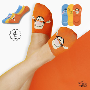 Disney Women Loafer Socks 3 Pairs Pooh Piglet Eeyore Shoe Size Uk4-Uk7 For Adult