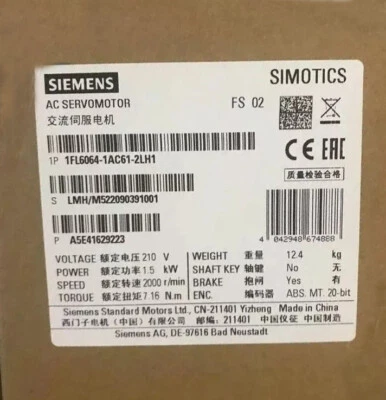 1FL6 064-1AC61-2LH1 NEW SIEMENS SIMOTICS Operating Voltage 1FL6064-1AC61-2LH1 - Image 1 of 3