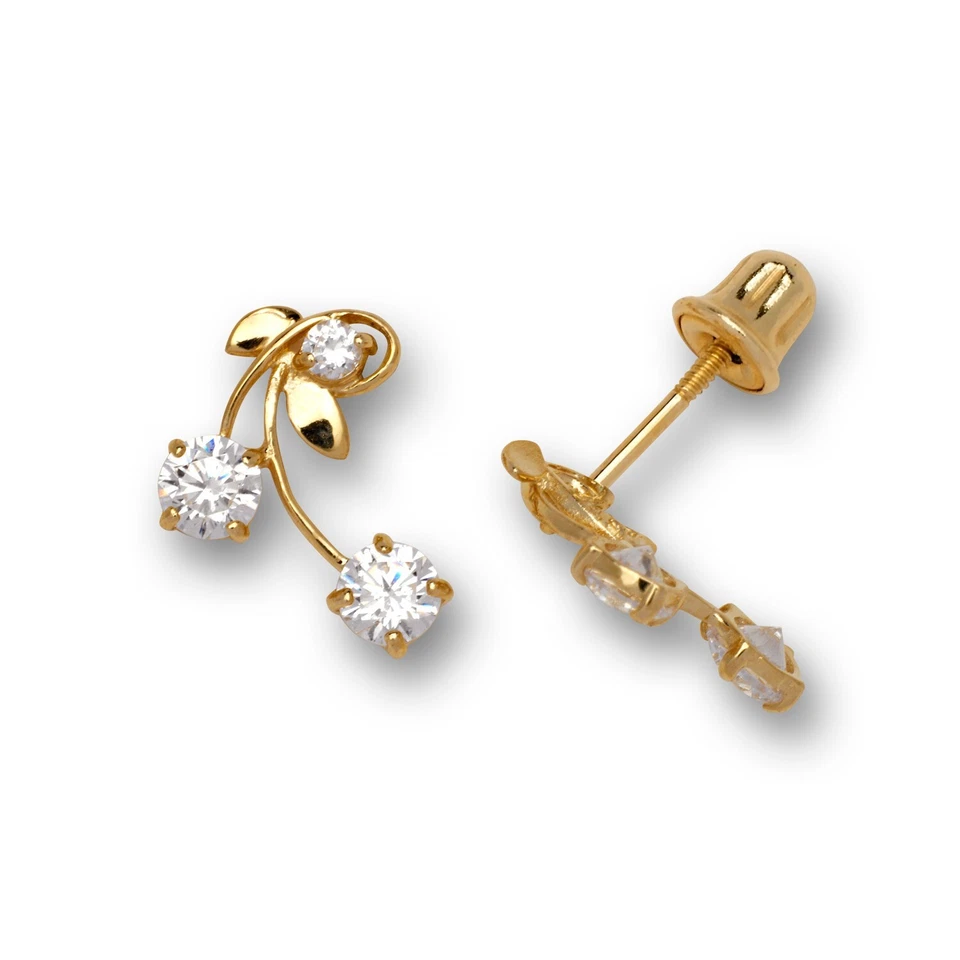 Preciosos pendientes para mujer adorables de oro amarillo de 14K en forma de cereza Foto 1 de 1