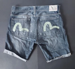 Evisu X Puma 90er 00er Limited Edition seltene abgeschnittene Jeans Shorts W32 Turn-Ups A4 - Bild 1 von 17