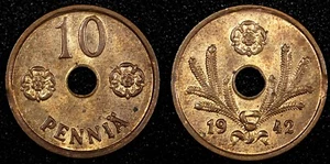 FINLAND Copper 1942 10 Pennia UNC Condition WWII Issue KM# 33.1 (23 989) - Picture 1 of 3