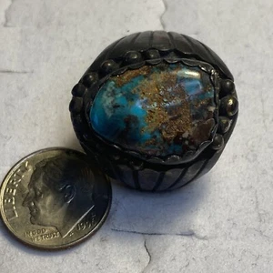 Old Pawn Native American Navajo Rich Blue Bisbee Turquoise Sterling Silver Ring - Picture 1 of 14
