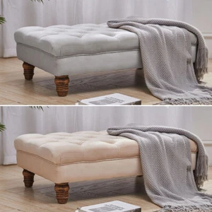 Large Footstool Velvet Chesterfield Pouffe Foot Stool Ottoman Bench Coffee Table - Picture 1 of 16