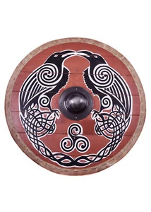 Wikingerschild 'Hugin & Munin' mit Rohaut-Umrandung, 80 cm - Bild 1 von 5