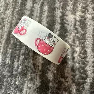 Cat Washi Tape White Cute Kitten Cup Junk Journal Scrapbooking Planners Cards - Picture 1 of 6