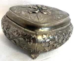 Vintage Schmuckschatulle Sterlingsilber geätzt Jugendstil FLORAL - Bild 1 von 5