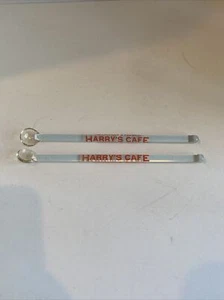 Harry’s Cafe Minneapolis MN Glass Cocktail Stirrer Swizzle Sticks (2) - Picture 1 of 6