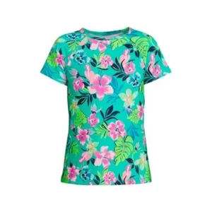 Girl's Lands' End Short Sleeve Rash Guard Swim Shirt - Jewel Green Tropic - XS - Picture 1 of 1