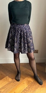 New UK 14 Boutique By Jaeger Pure Silk Navy Umbrella Print Pleated Short Skirt - Picture 1 of 5