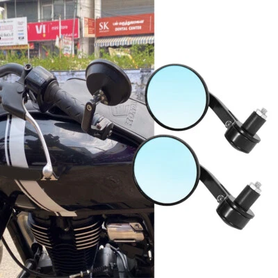 Retro Round Motorcycle Bar End Mirrors CNC For Honda Yamaha Suzuki Cafe Racer A+ - Image 1 of 4