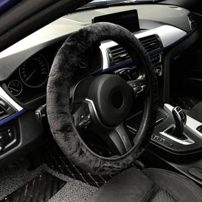 15in Fur Fluffy Thick Auto Car Steering Wheel Plush Cover Winter Warm Soft Furry - Image 1 of 4