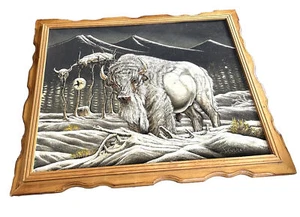White Buffalo Southwestern Burial Spirt - Ernesto Sanchez Velvet Painting 19x23 - Picture 1 of 4