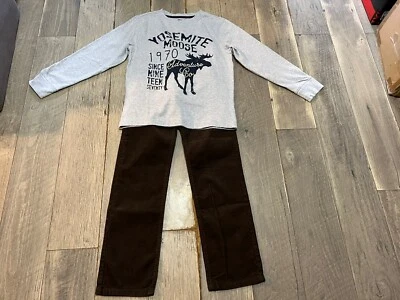 Gymboree Grizzly Ridge brown corduroy pants with moose shirt outfit set boys 12 - Image 1 of 4