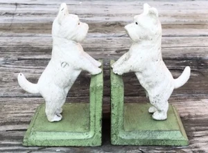 Cast Iron Pair of White Scottish Terrier Dog Retro Heavy Bookends - Picture 1 of 5